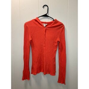 Aeropostale Y2K Waffle‎ Knit Hoodie Button Up Long Sleeve Top Coral Red Size S